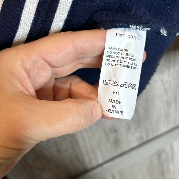 Orcival Fleece Top Sweatshirt Navy and White Stripes Nautical Long Sleeve Size 0 - Picture 4 of 6